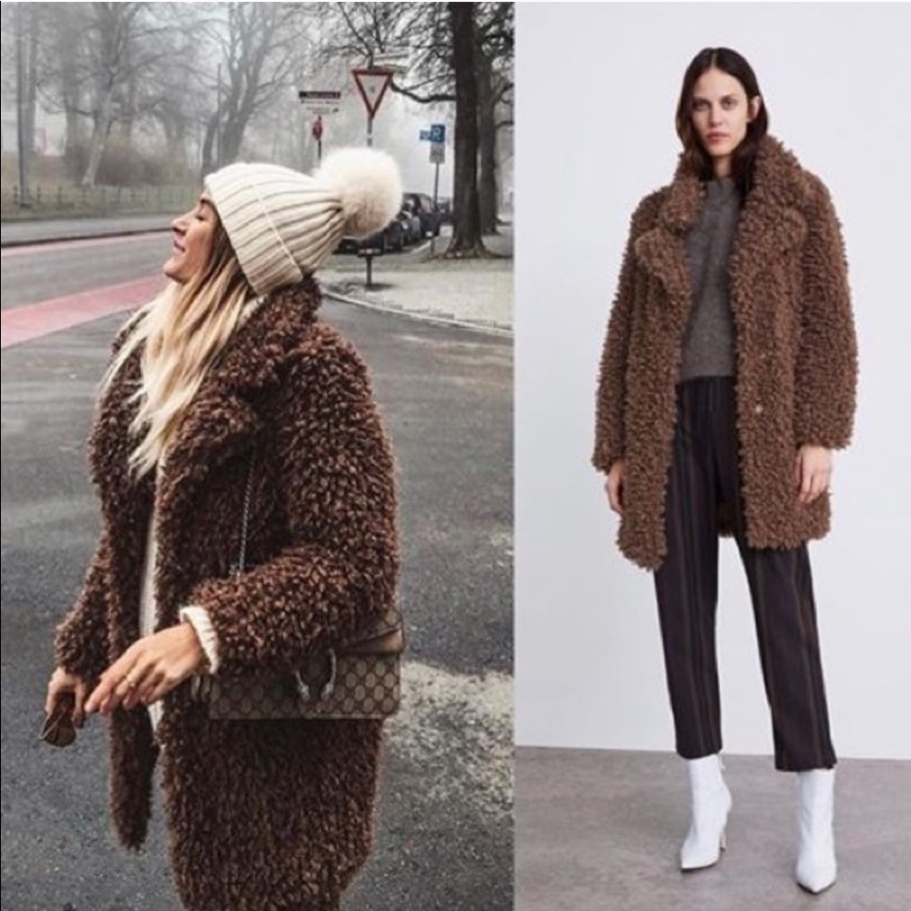 Zara Teddy coat - size small - brown -